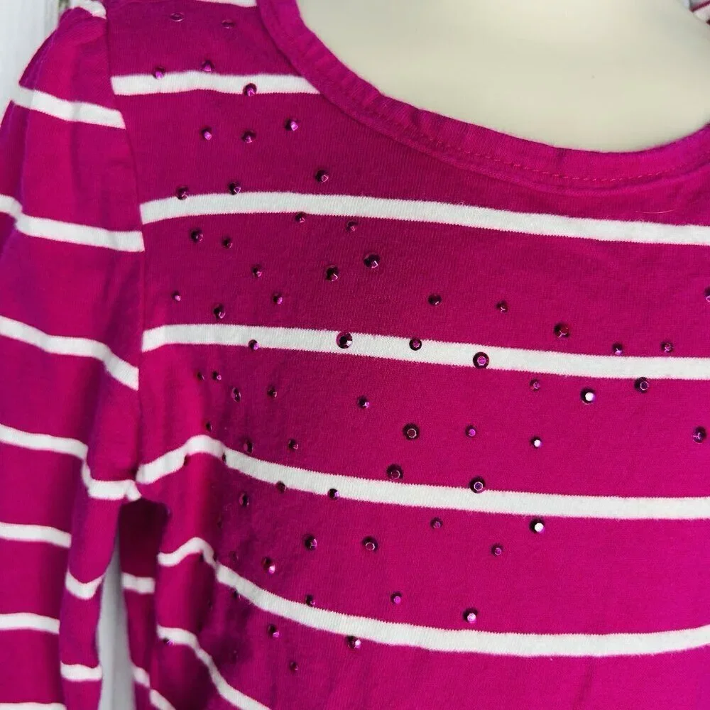Childrens Place Girls Long Sleeve Pink Striped Sequined Dress Sz 5/6 Small Knit